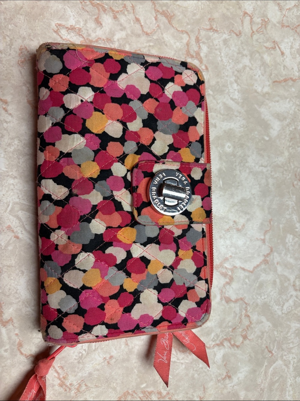 Vera Bradley Quilted Zip Wallet in Pink, Coral, Yellow & Gray Floral
